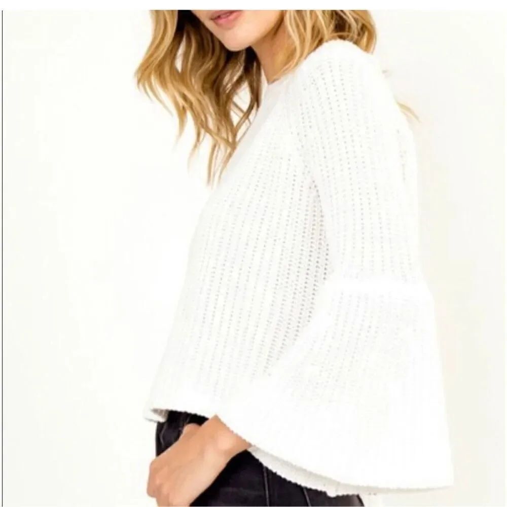 OlivaCeous Cotton Knit Cropped Sleeve Cream Sweater Sz S